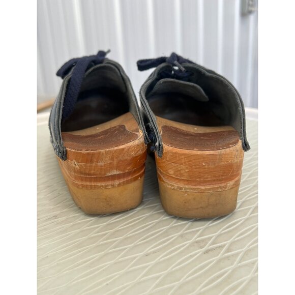 Troentorp Bastad Audubon Leather Clog Size 35 Navy Blue Leather Round Toe Comfy - Picture 3 of 9